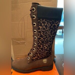 Timberland Women’s Brown Leopard Tall Boots Size 4.5Y (youth)